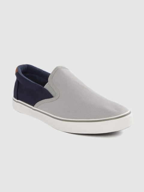

Roadster Men Grey & Navy Blue Colourblocked Slip-On Sneakers