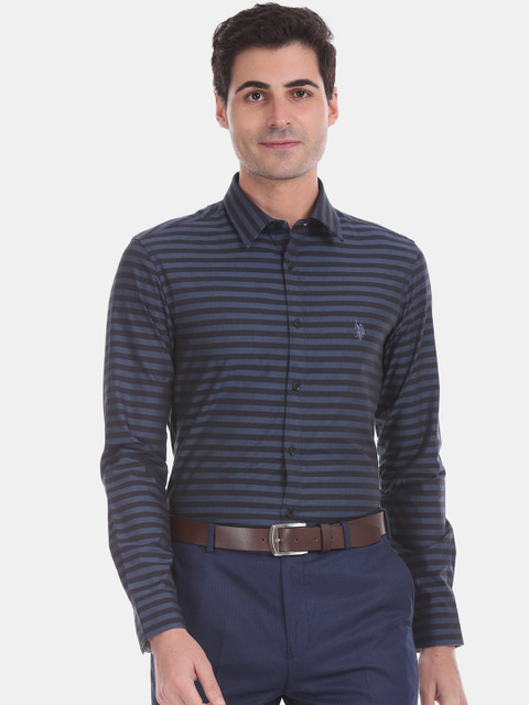 

U.S. Polo Assn. Tailored Men Blue Slim Fit Striped Formal Shirt