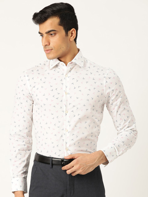 

Marks & Spencer Men White & Navy Blue Slim Fit Printed Formal Shirt