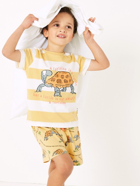 

Marks & Spencer Girls Yellow & White Striped T-shirt with Shorts
