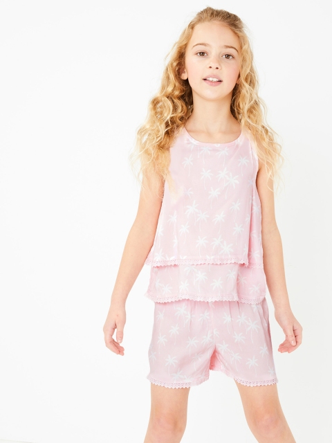 

Marks & Spencer Girls Pink & White Printed Top with Shorts