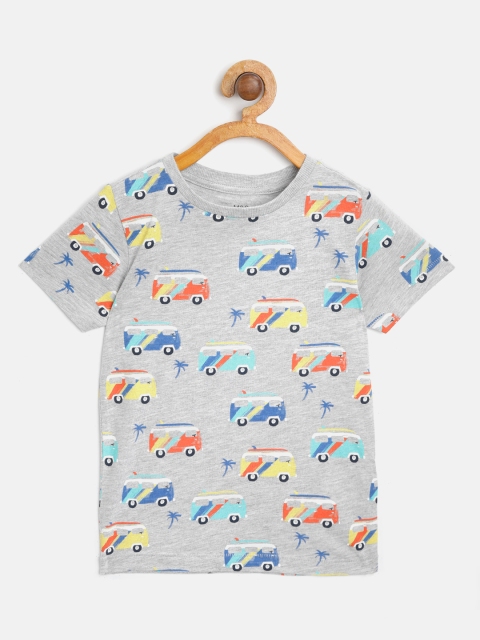 

Marks & Spencer Boys Grey Melange & Blue Printed Round Neck T-shirt