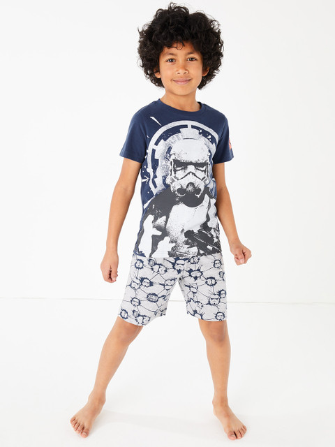

Marks & Spencer Boys Navy Blue Printed Night suit