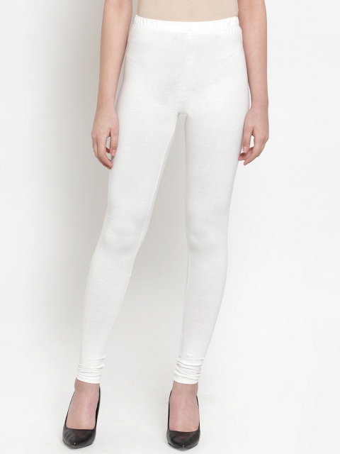 

Everlush Women Off White Solid Slim-Fit Churidar-Length Leggings
