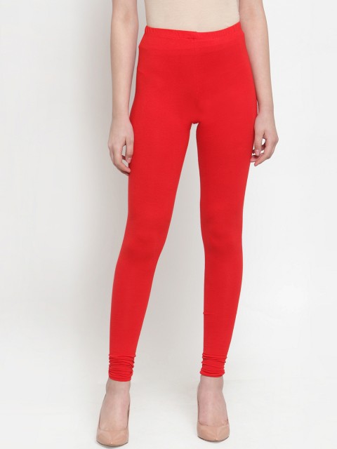 

Everlush Women Red Solid Slim-Fit Churidar-Length Leggings