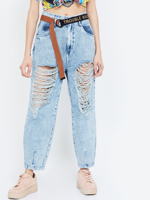 

Ginger by Lifestyle Women Blue Tapered Fit Mid-Rise Highly Distressed Jeans