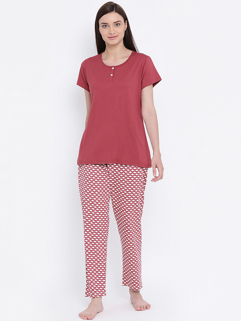 

Kanvin Maroon & White Printed Night Suit MJKSS20141B, Coral