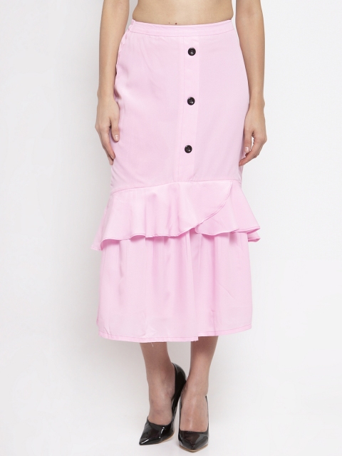 

Karmic Vision Women Pink Solid A-Line Midi Skirt