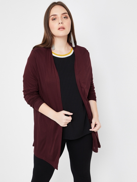 

nexus Plus Size Women Burgundy Solid Open Front Shrug