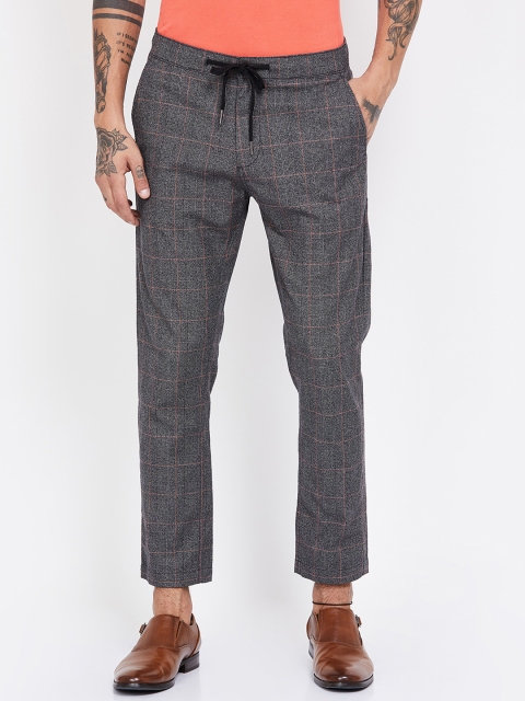 

Bossini Men Grey & Orange Slim Fit Checked Regular Trousers