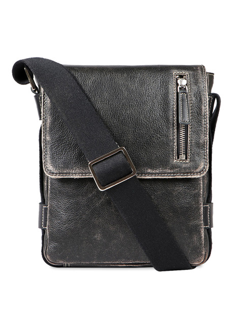 

Hidesign Men Black Solid Leather Messenger Bag