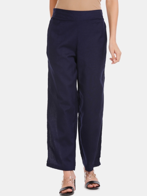 

Karigari Women Navy Blue Solid Straight Palazzos