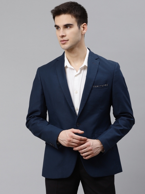 

V Dot Men Navy Blue Solid Skinny Fit Smart Casual Blazer