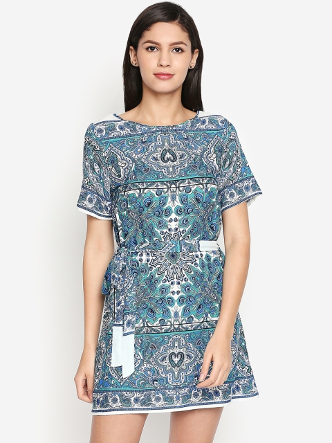 

Oxolloxo Women Multicoloured Printed Fit and Flare Dress, Blue