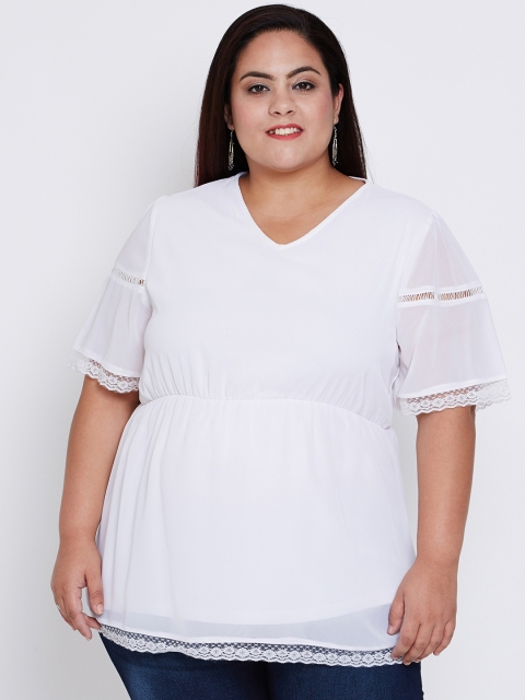 

Oxolloxo Women White Self Design Cinched Waist Top