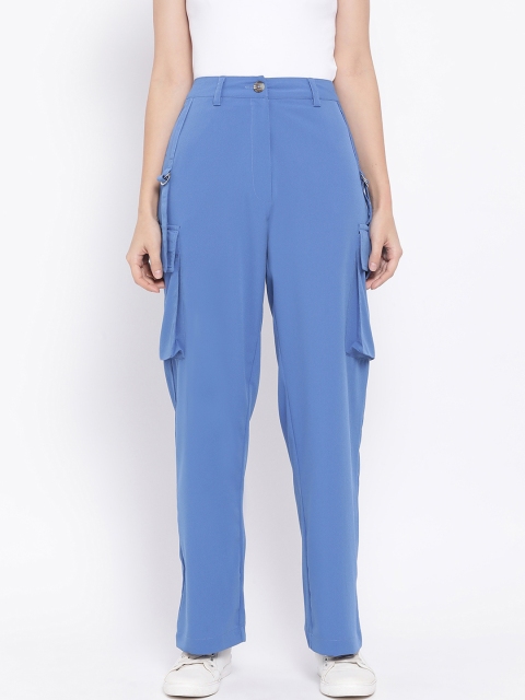 

Oxolloxo Women Blue Regular Fit Solid Regular Trousers