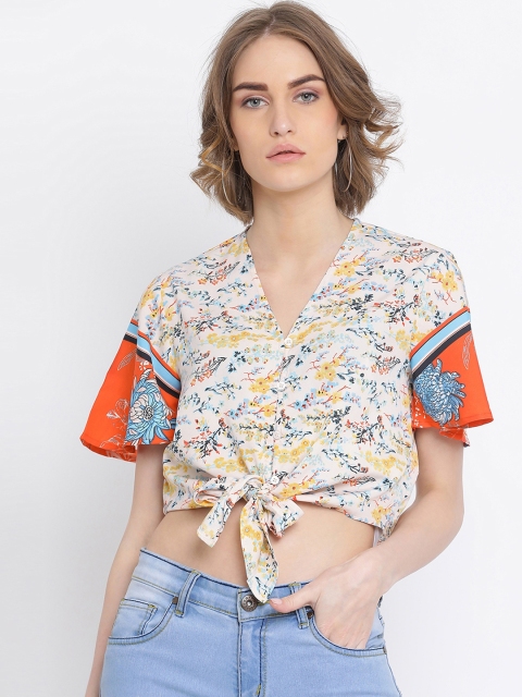 

Oxolloxo Women White Printed Crop Top