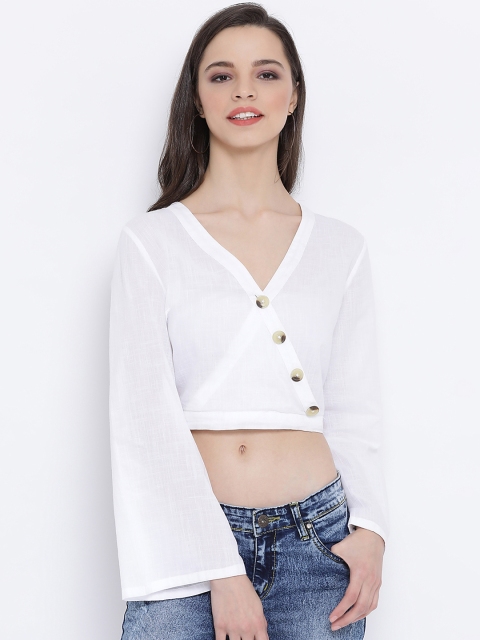 

Oxolloxo Women White Solid Crop Wrap Top