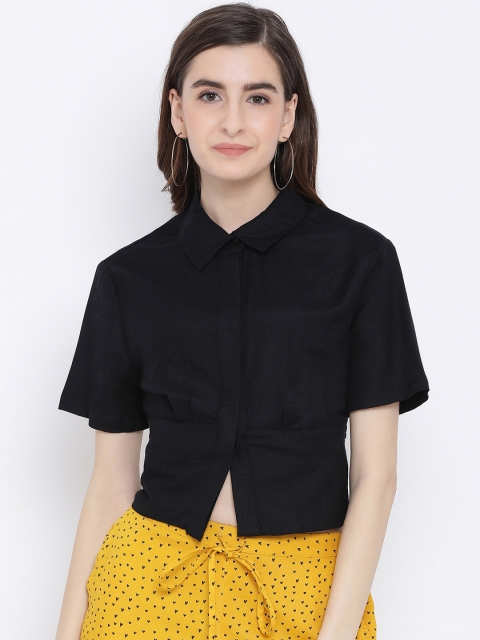 

Oxolloxo Women Black Regular Fit Solid Casual Shirt