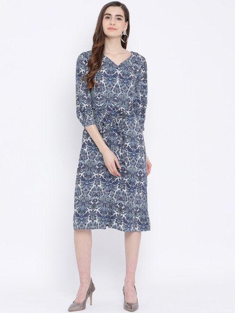 

Oxolloxo Women Blue Printed Fit and Flare Dress
