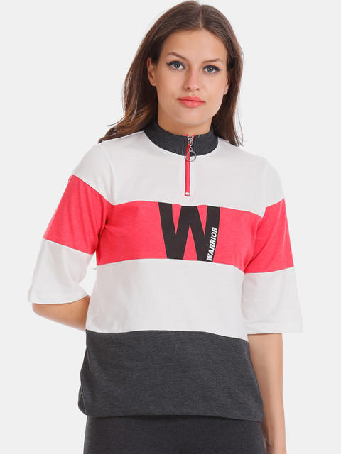

Sugr Women White & Pink Colourblocked Sweatshirt