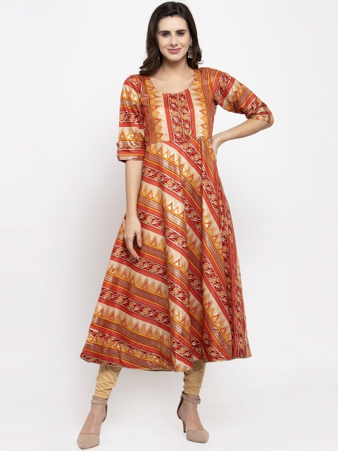 

Aujjessa Women Maroon & Beige Printed A-Line Kurta