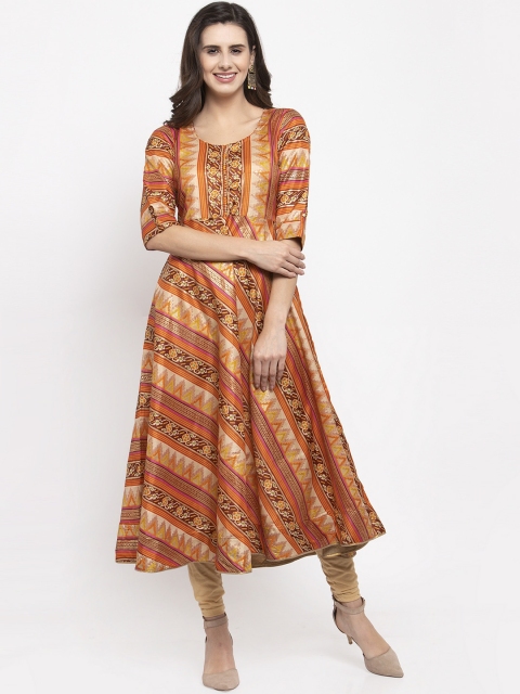 

Aujjessa Women Orange & Beige Printed A-Line Kurta