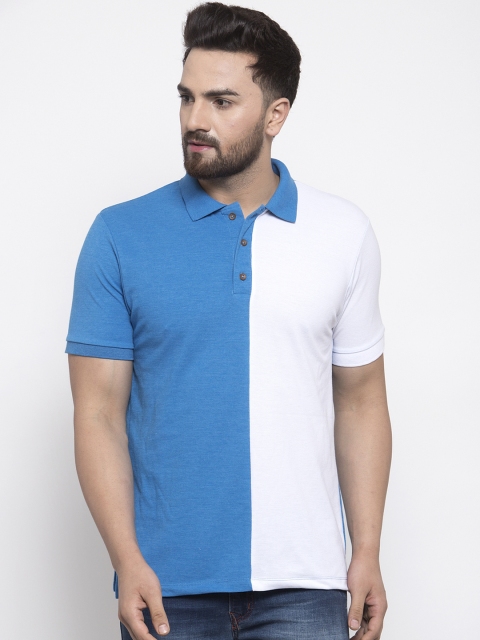 

Kalt Men White & Blue Colourblocked Polo Collar T-shirt
