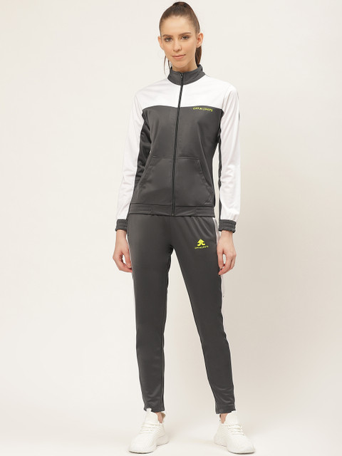 

OFF LIMITS Women Charcoal Grey & White Colourblocked Tracksuit