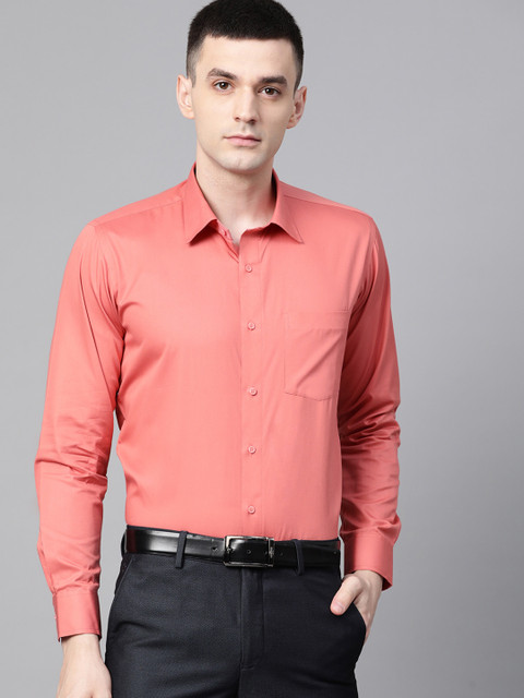 

DENNISON Men Coral Pink Smart Slim Fit Solid Formal Shirt