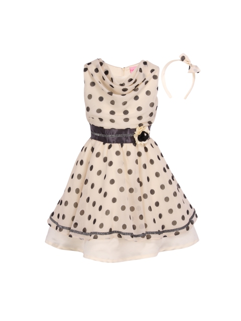 

CUTECUMBER Girls Cream-Coloured Printed Fit and Flare Dress with Hairband