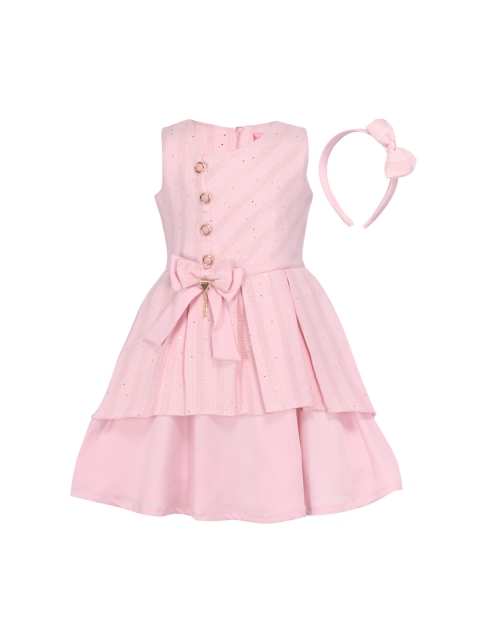 

CUTECUMBER Girls Pink & White Striped Fit and Flare Dress