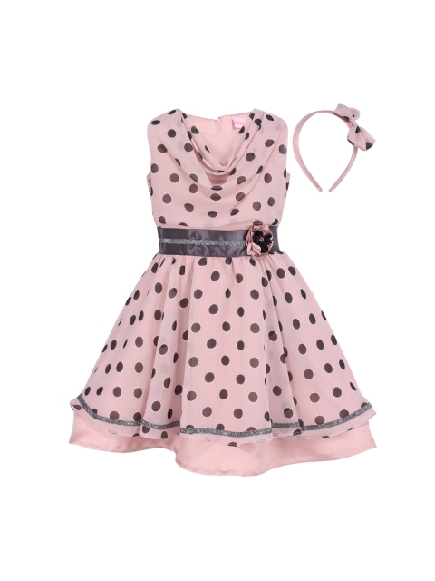 

CUTECUMBER Girls Pink Printed Fit and Flare Dress with Hairband