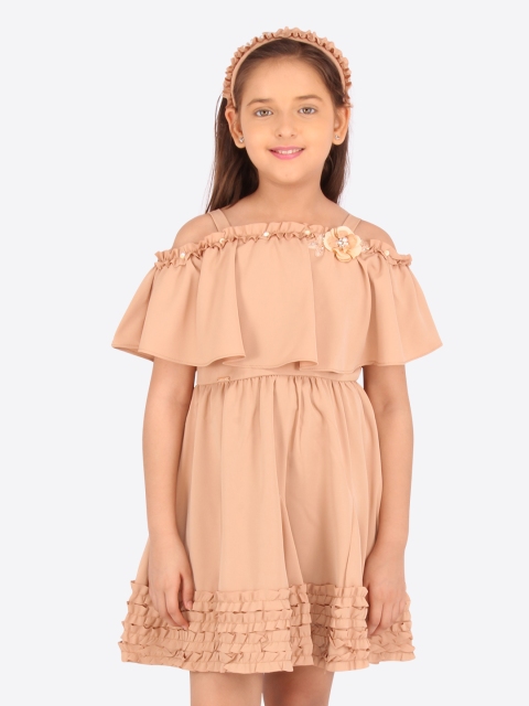 

CUTECUMBER Girls Brown Solid Fit and Flare Dress