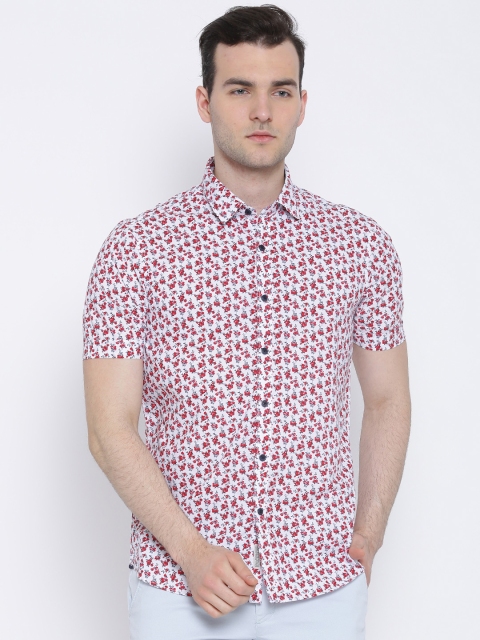 

Blackberrys White & Red Floral Print Slim Fit Casual Shirt