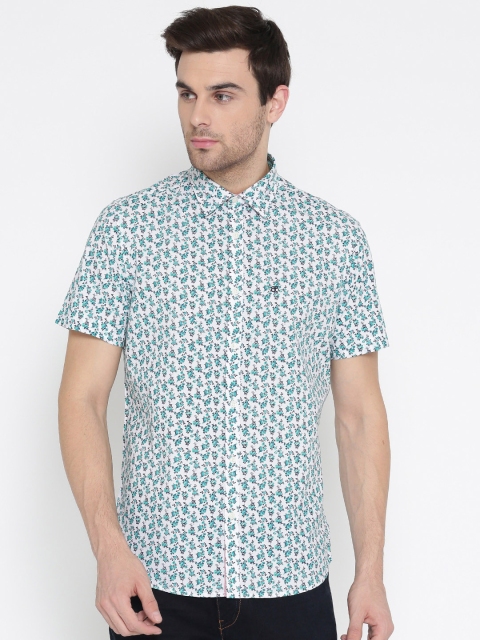 

Blackberrys Off-White & Green Printed Slim Fit Casual Shirt