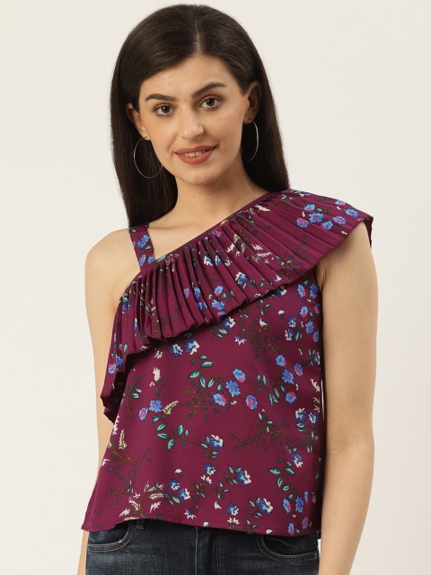 

U&F Women Purple & Blue Floral Printed Top
