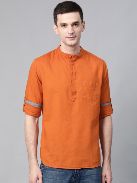 

HERE&NOW Men Rust Orange Slim Fit Solid Casual Shirt