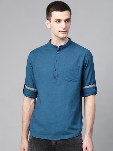 

HERE&NOW Men Teal Blue Slim Fit Solid Casual Shirt
