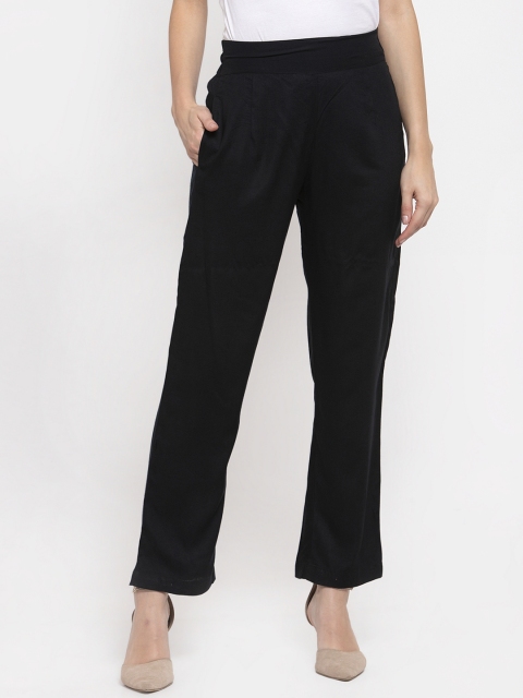 

Aujjessa Women Black Smart Regular Fit Solid Cigarette Trousers