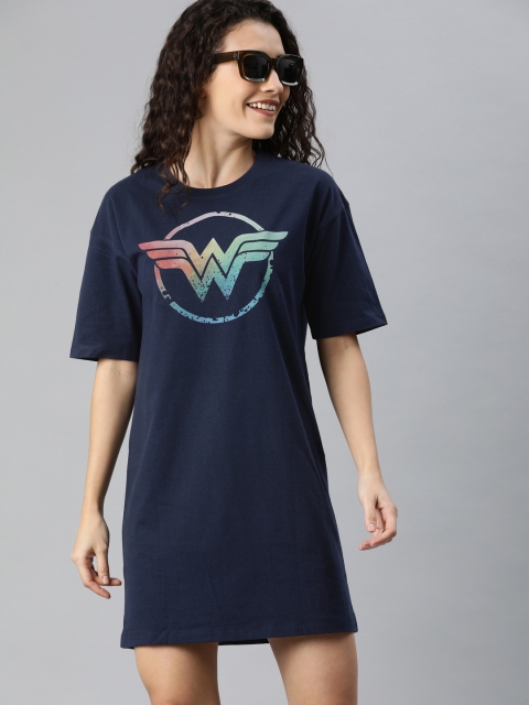 

Huetrap Women Navy Blue Printed T-shirt Dress