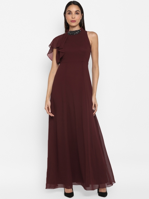 

TRENDY DIVVA Women Maroon Embellished Maxi Dress