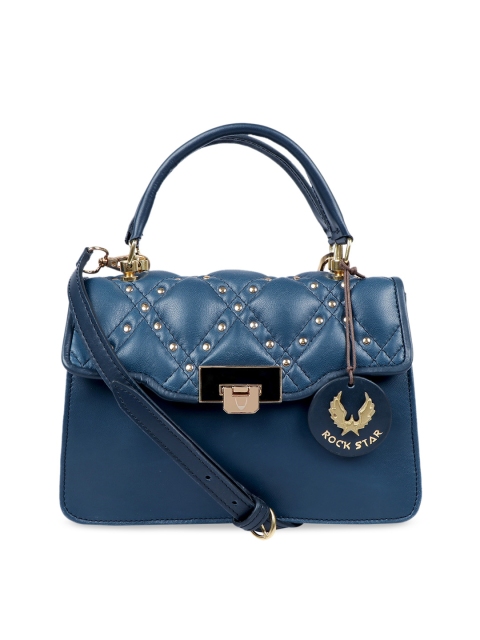 

Hidesign Blue Embellished Leather Handheld Bag