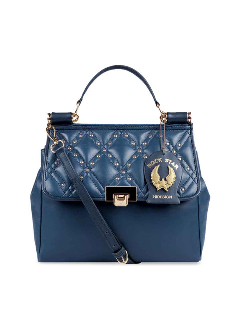 

Hidesign Blue Embellished Leather Handheld Bag