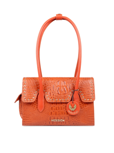 

Hidesign Orange Crocodile Skin Textured Leather Shoulder Bag