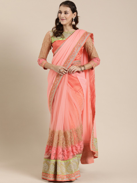 

SHAVYA Pink Embroidered Pure Georgette Saree