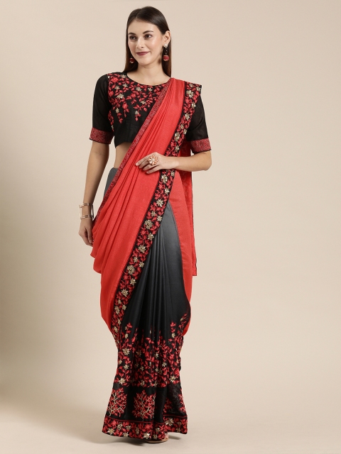 

SHAVYA Red & Black Pure Georgette Embroidered Half & Half Saree