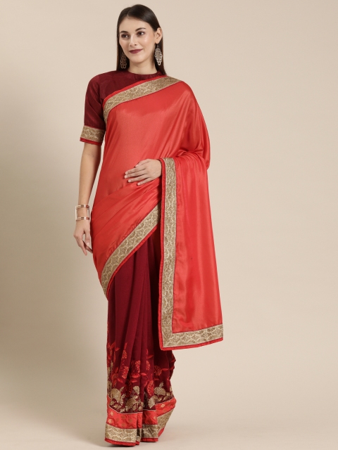 

SHAVYA Maroon & Red Pure Georgette Embroidered Half & Half Saree