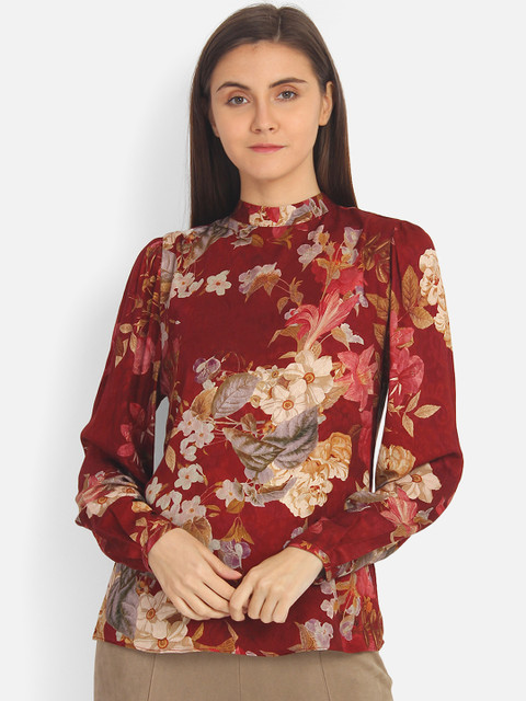 

COVER STORY Women Rust Red Printed A-Line Top