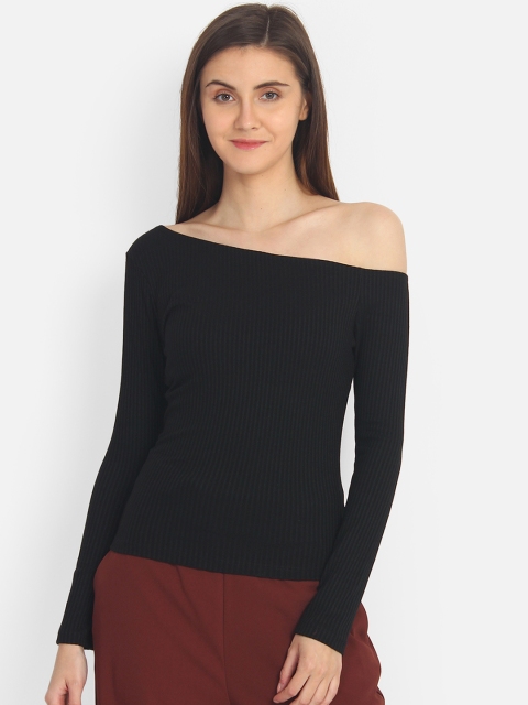 

COVER STORY Women Black Solid Knitted Fitted Top
